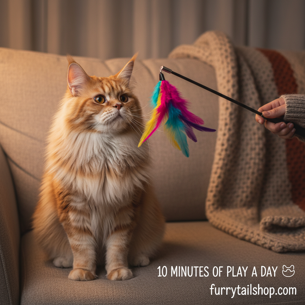 Maine Coon cat playing with Retractable Feather Wand Cat Toy